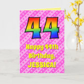 44e verjaardag: roze strips & harten, regenboognr. kaart (Gele Bloem)