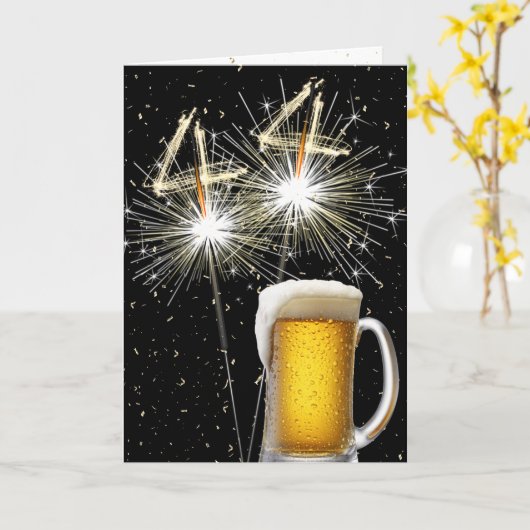 44e Verjaardag Sparklers Met Bier Mok Kaart (Gele Bloem)