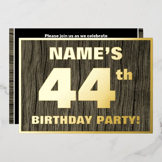 44e verjaardag: Vet, Faux-Hout-patroon Folie Uitnodiging (Voorkant / Achterkant)