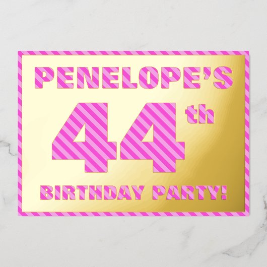 44e verjaardag — Vet, vun, roze band # 44 Folie Uitnodiging (Voorkant)