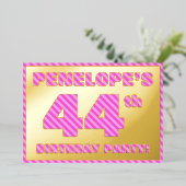 44e verjaardag — Vet, vun, roze band # 44 Folie Uitnodiging (Staand Voorkant)