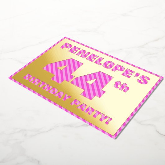 44e verjaardag — Vet, vun, roze band # 44 Folie Uitnodiging (Gedraaid)