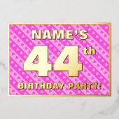 44e verjaardag — vuurroze harten en strips folie uitnodiging (Voorkant)