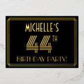 44e Verjaardagsfeest — Art Deco Stijl “44” + Naam Folie Uitnodiging (Voorkant)