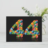44e verjaardagsfeest, met bubbels en ballen kaart (Staand voorkant)