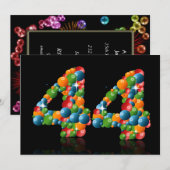 44e verjaardagsfeest, met bubbels en ballen kaart (Voorkant / Achterkant)