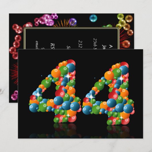 44e verjaardagsfeest, met bubbels en ballen kaart (Voorkant / Achterkant)