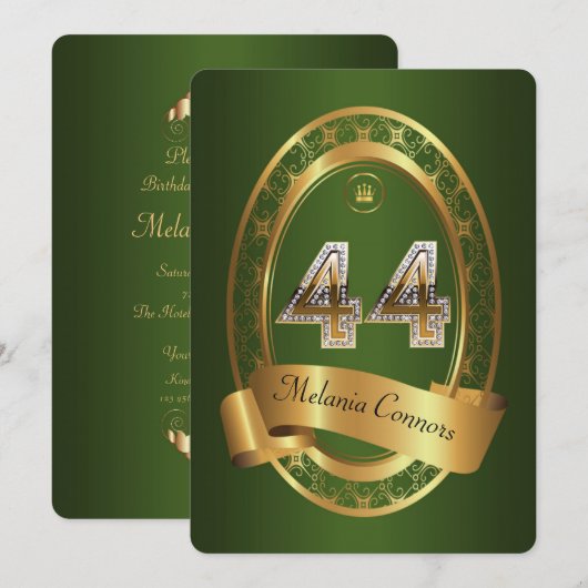 44e, verjaardagsfeest vrouw man, elegante kleur kaart (Voorkant / Achterkant)