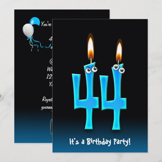 44e verjaardagsfeestje uitnodigen kaart (Voorkant / Achterkant)