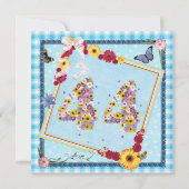 44e verjaardagsfeestje Uitnodiging bloemen, vlinde (Voorkant)