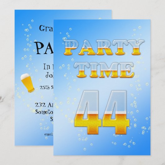44ste verjaardag uitnodiging met bier (Voorkant / Achterkant)