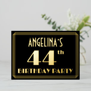 44ste verjaardagsfeest: Art Deco-look “44”, met na Folie Uitnodiging
