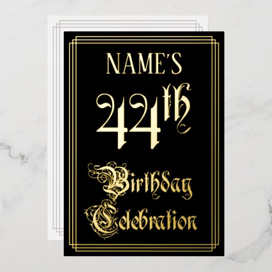 44ste Verjaardagsfeest — Fancy Script & Aangepaste Folie Uitnodiging (Voorkant / Achterkant)
