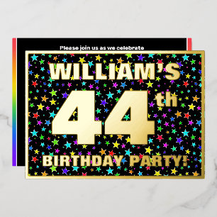 44ste Verjaardagsfeest — Pret, Kleurrijk Sterrenpa Folie Uitnodiging
