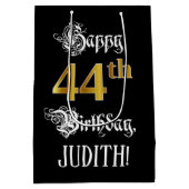 44th Birthday ~ Fancy Script; Faux Gold Look; Name Medium Cadeauzakje (Achterkant)