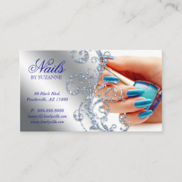 455 Nail Salon Loyalty Card Glitter Blue Silver Visitekaartje