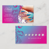 455 Nail Salon Loyalty Card Glitter Blue Silver Visitekaartje (Voorkant / Achterkant)