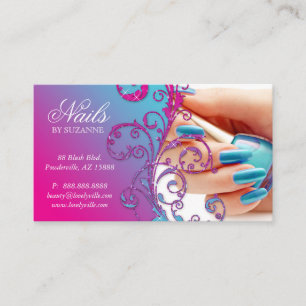 455 Nail Salon Loyalty Card Glitter Blue Silver Visitekaartje