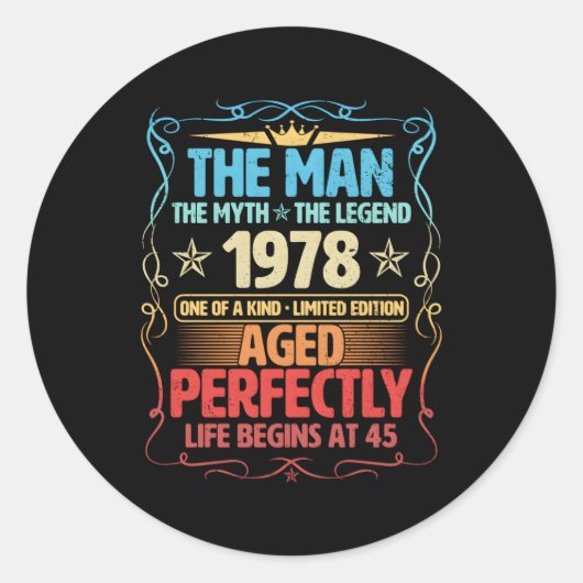 45 1978 Myth Legend 45th Ronde Sticker (Voorkant)