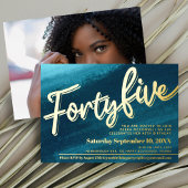 45 45e Verjaardag aqua blauwgroen gouden foto Folie Uitnodiging