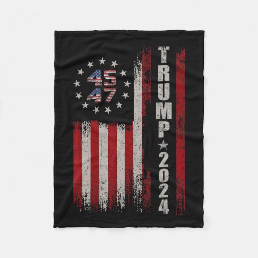 45 47 Trump 2024 Amerikaanse vlag Fleece Deken (Voorkant)