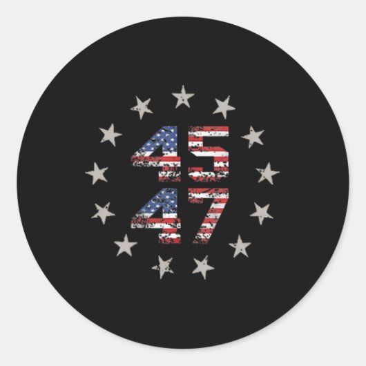 45 47 Trump 2024 Amerikaanse vlag (op rug) 1 Ronde Sticker (Voorkant)