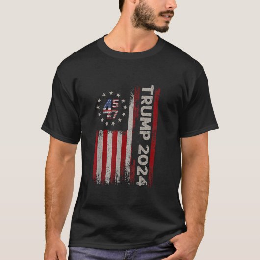 45 47 Trump 2024 Amerikaanse vlag T Shirt (Voorkant)