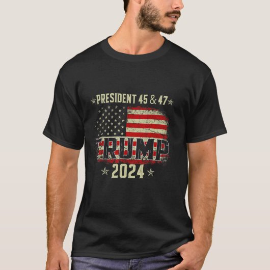 45 47 Trump 2024 Amerikaanse vlag T Shirt (Voorkant)