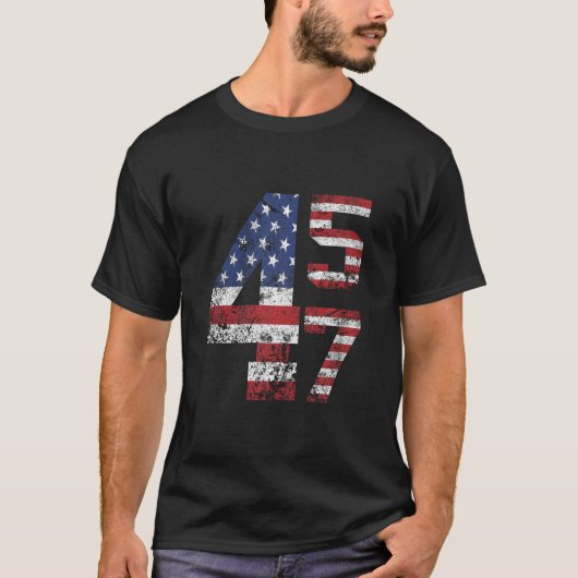 45 47 Trump 2024 Amerikaanse vlag T Shirt (Voorkant)
