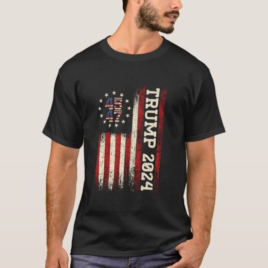 45 47 Trump 2024 Amerikaanse vlag T Shirt (Voorkant)
