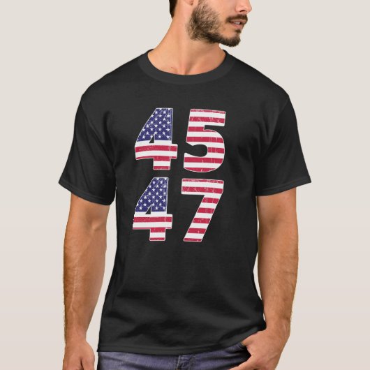 45 47 Trump 2e termijn Amerikaanse vlag verkiezing T-shirt (Voorkant)