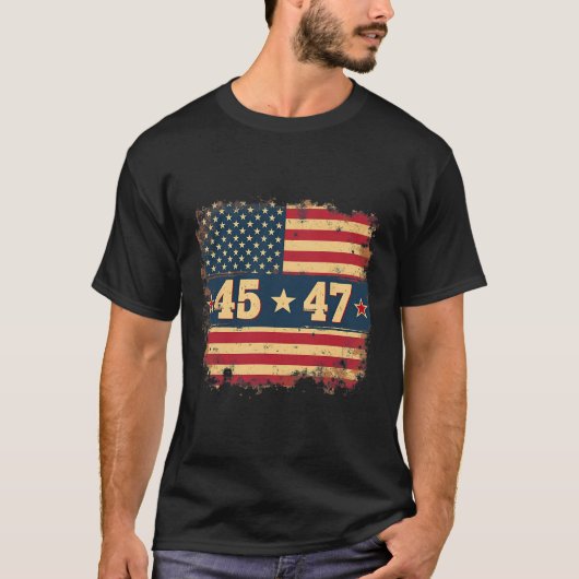 45 47 Trump President  Amerikaanse vlag T-shirt (Voorkant)