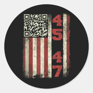 45 47 Trump  VS Vlag Trump QR Danscode Ronde Sticker