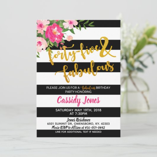 45 en fantastische verjaardagsuitnodiging kaart (Staand voorkant)