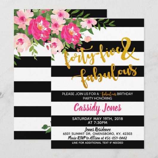 45 en fantastische verjaardagsuitnodiging kaart (Voorkant / Achterkant)