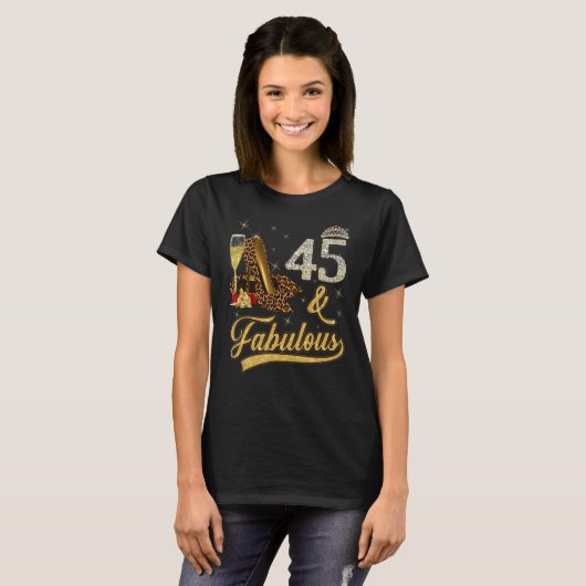 45 & Fabulous 45th Birthday Roos Wine Leopard High T-shirt (Voorkant volledig)