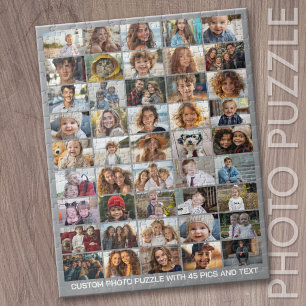 45 Foto Collage - Aangepaste Tekst - Grijs en Wit Legpuzzel