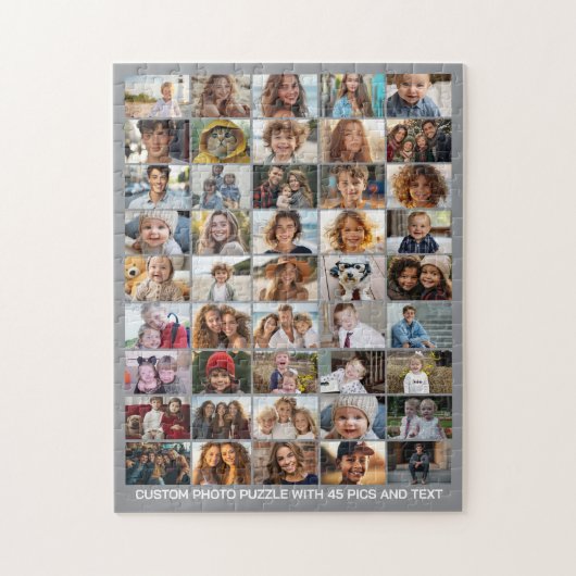 45 Fotocollage - Aangepaste tekst - Grijs en wit Legpuzzel (Verticaal)