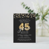 45 jaar Black Gold Balloons Uitnodigen Briefkaart (Staand voorkant)