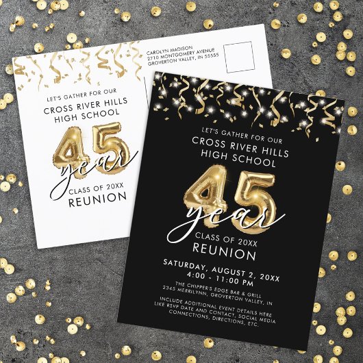 45 jaar Black Gold Balloons Uitnodigen Briefkaart