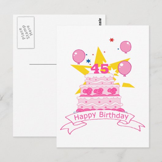 45 jaar oude Birthday Cake Briefkaart (Voorkant / Achterkant)