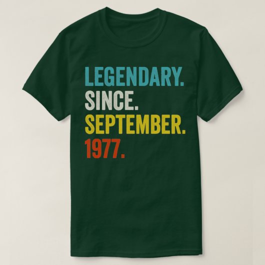 45 jaar oude legendaris sinds september 1977 45e e t-shirt (Design voorkant)