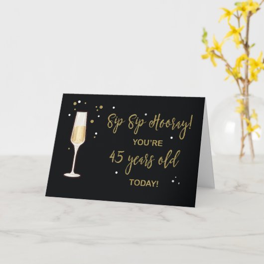 45 Jaar Oude Verjaardag Champagne Goud Glitter Eff Kaart (Gele Bloem)