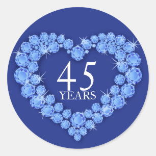 45 jaar saffier hart blauw & witte sticker