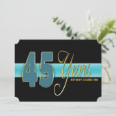 45 JAAR TWEEDE PARTIJENINVITATIE AQUA/ZWARTE ACK KAART (Staand voorkant)