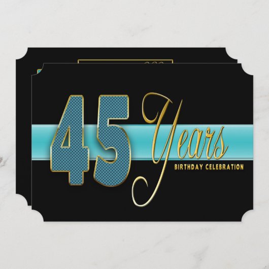 45 JAAR TWEEDE PARTIJENINVITATIE AQUA/ZWARTE ACK KAART (Voorkant / Achterkant)