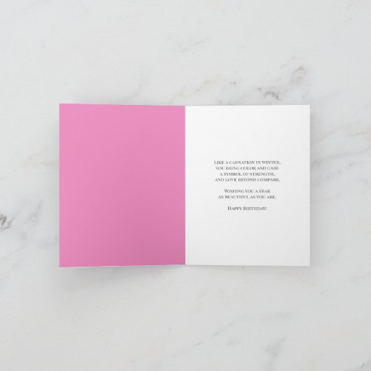 45 januari Verjaardagstaart Paarse Anjers Kaart (Binnen)