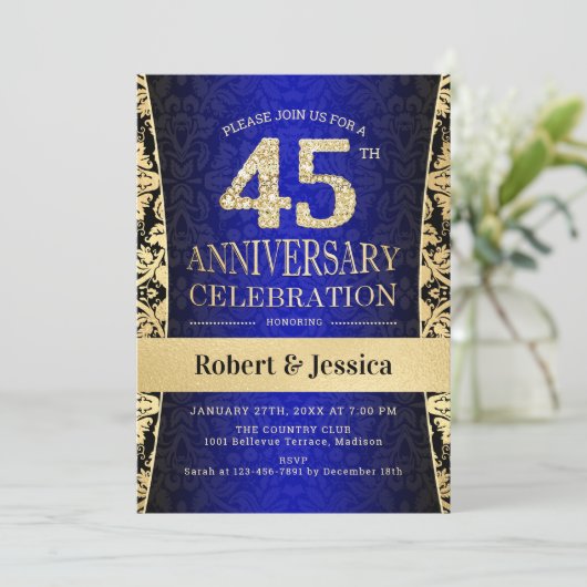 45-jarig jubileumfeest - Blauw Goud Kaart (Staand voorkant)