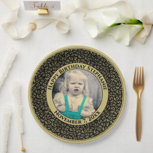 45 Jouw foto Willekeurig nummerpatroon  Zwart/Goud Papieren Bordje