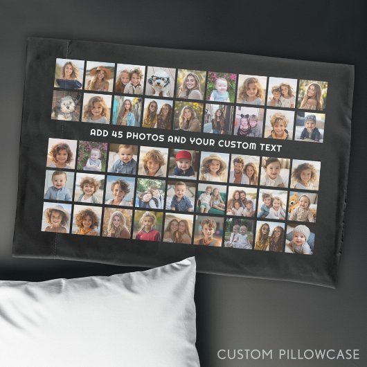 45 Square Photo Collage Grid met tekst - zwart Kussensloop